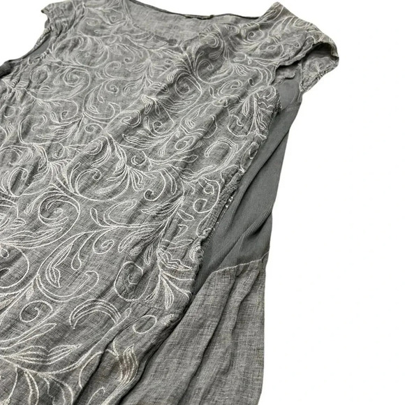 Lungo L’arno Gray 100% Linen Stitched Pattern Shift Dress 2X - Picture 3 of 5